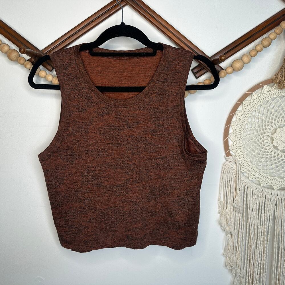 Lululemon Train to Be Camo Dot Dark Terracotta Black Mesh Tank